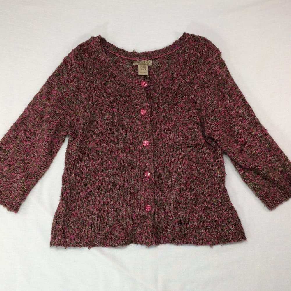 Art and Soul Pink Cardigan Sweater, 3/4 Sleeves,‎ L